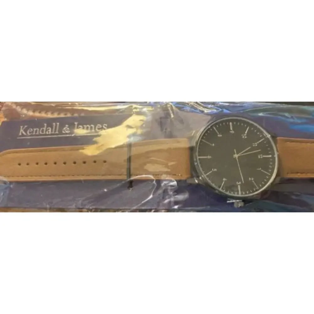 Men's 45mm Gun Metal Tone Kendall & James Watch, Brown Band, New